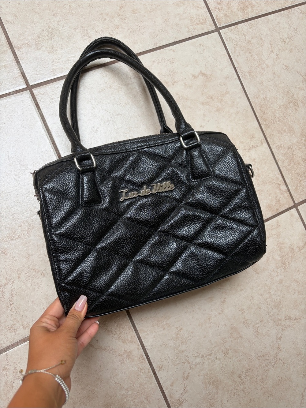 Lux de Ville Black Quilted Satchel Handbag
